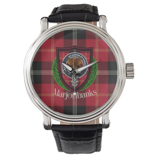 Marjoribanks Scottish Clan Tartan & Crest Armbanduhr (Vorderseite)