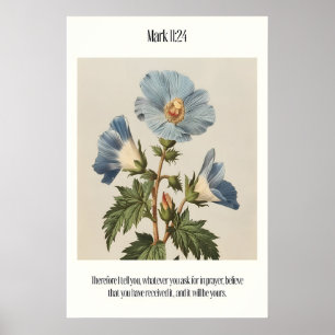 Mark 1124 Bibelvers Wandkunst - Blau Botanisch Poster