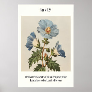 Mark 1124 Bibelvers Wandkunst - Blau Botanisch Poster