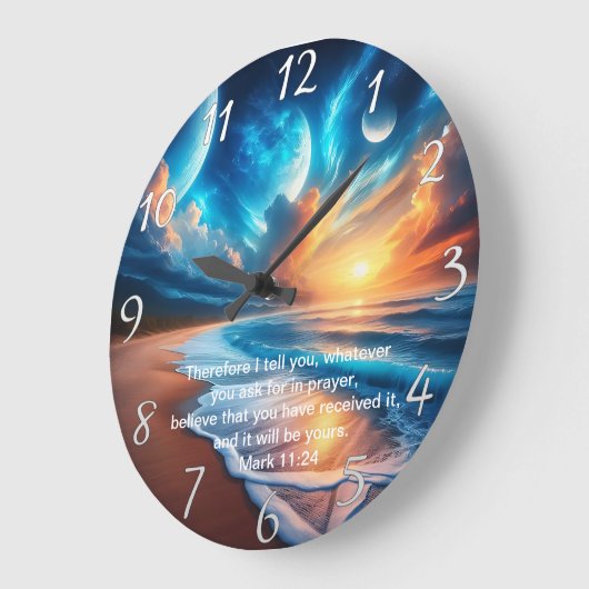 Mark 11:24 Cross Sunset Ocean Calm Große Wanduhr (Winkel)