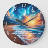 Mark 11:24 Cross Sunset Ocean Calm Große Wanduhr (Vorderseite)