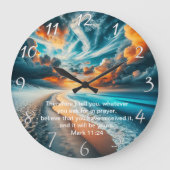 Mark 11:24 Cross Sunset Ocean Faith Große Wanduhr (Vorderseite)