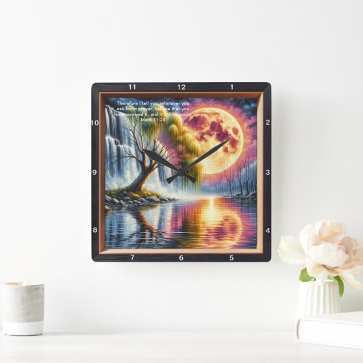 Mark 11:24 Devotional Clock: Customized Scripture Quadratische Wanduhr (Zuhause)