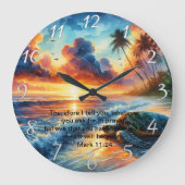 Mark 11:24 Faithful Sunset Cross Reflektion Große Wanduhr (Vorderseite)