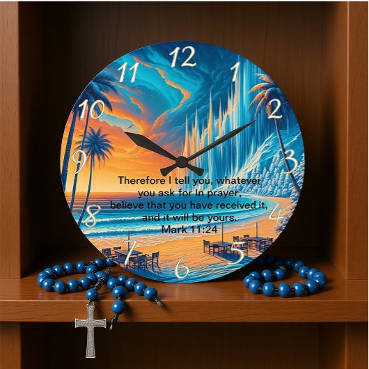 Mark 11:24 Friedliche Cross Sunset Reflektion Große Wanduhr
