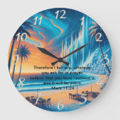 Mark 11:24 Friedliche Cross Sunset Reflektion Große Wanduhr (Vorderseite)