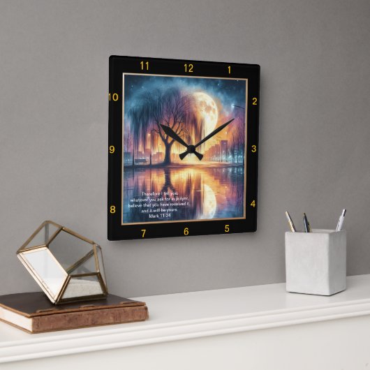 Mark 11:24 Gebet-Uhr Angepasste Glauben personalis Quadratische Wanduhr (Büro)