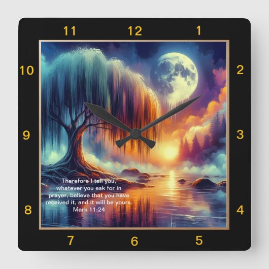 Mark 11:24 Gebet-Uhr: Glauben und empfangen Quadratische Wanduhr (Vorderseite)