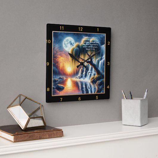 Mark 11:24 Glaubenslehre Erinnerung: Personalisier Quadratische Wanduhr (Büro)