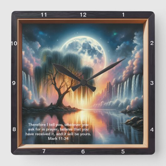 Mark 11:24 Inspiration Timepiece: Custom Design Quadratische Wanduhr (Vorderseite)