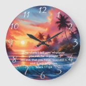 Mark 11:24 Inspirierend Cross Sunset Ocean Große Wanduhr (Vorderseite)