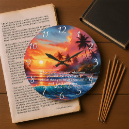 Mark 11:24 Inspirierend Cross Sunset Ocean Große Wanduhr