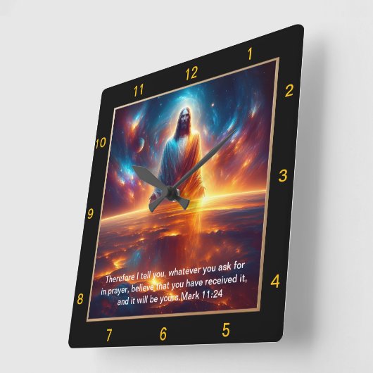 Mark 11:24 Jesus strahlt gegen den HimmelsSunset Quadratische Wanduhr (Winkel)