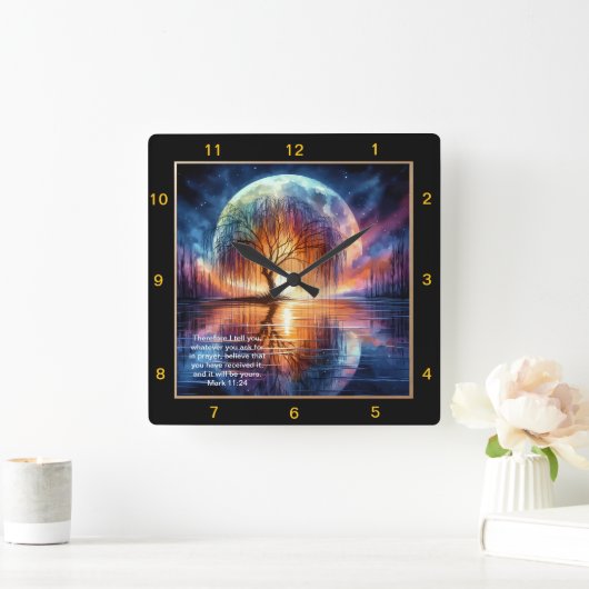 Mark 11:24 Prayerful Time: Personalisiert Scriptur Quadratische Wanduhr (Zuhause)