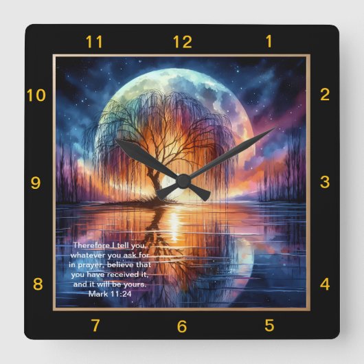 Mark 11:24 Prayerful Time: Personalisiert Scriptur Quadratische Wanduhr (Vorderseite)