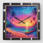 Mark 11:24 Vibrant Sunset Verse Beach Quadratische Wanduhr (Vorderseite)