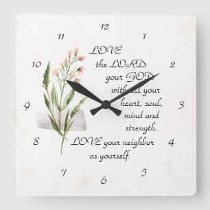 Mark 12:30-31 LIEBE der Herr dein Gott Quadratische Wanduhr
