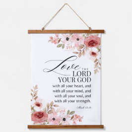 Mark 12:30 Liebe, der Herr, dein Gott, Blumenschri Wandteppich Mit Holzrahmen