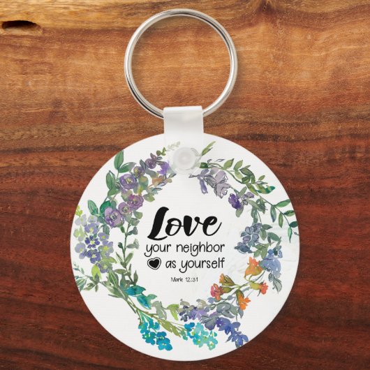 Mark 12:31 Liebe dein Nachbar als du selbst Blume Schlüsselanhänger (Rückseite)