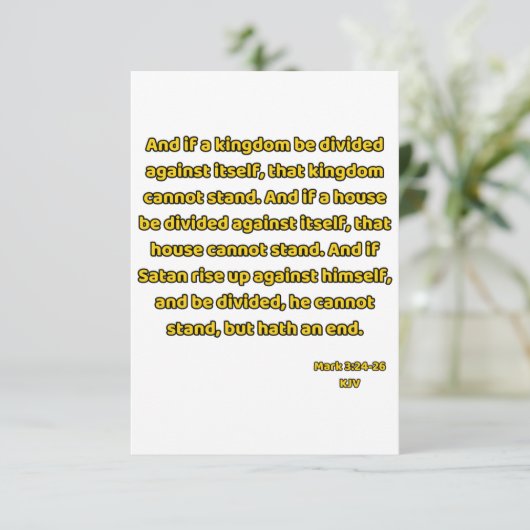 Mark 3:24-26 KJV Bible Scripture Gruß Karte (Stehend Vorderseite)