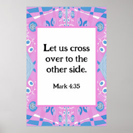 Mark 4:35 Bohemisch Chintz Illustration Pink Blue Poster