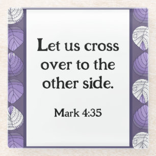 Mark 4:35 Fish Head Blätter Lilac Glasuntersetzer