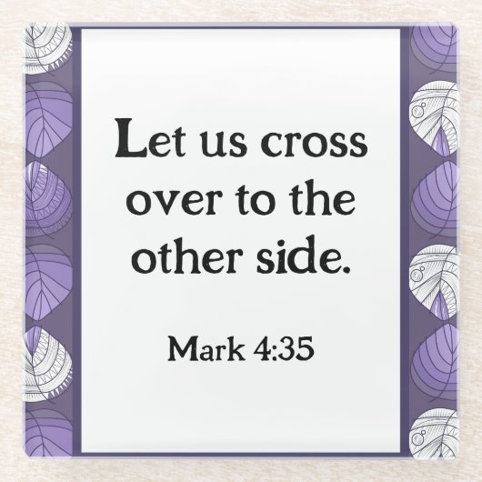 Mark 4:35 Fish Head Blätter Lilac Glasuntersetzer (Vorderseite)