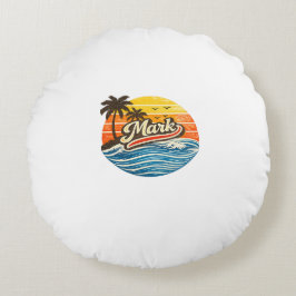 Mark Retro Sunset Name Design Rundes Kissen