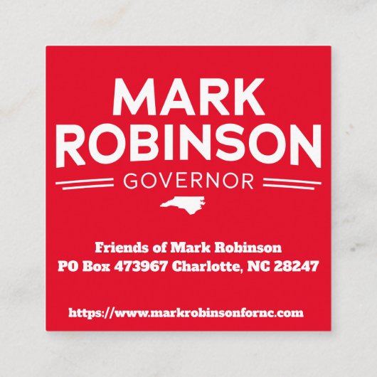 Mark Robinson für Gouverneur 2024 Quadratische Visitenkarte (Rückseite)