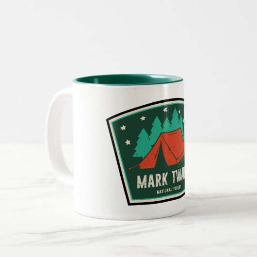 Mark Twain National Forest Camping Zweifarbige Tasse (Vorderseite Links)