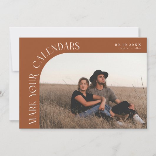 Mark Your Calendars Terracotta Curved Frame Photo Save The Date (Vorderseite)