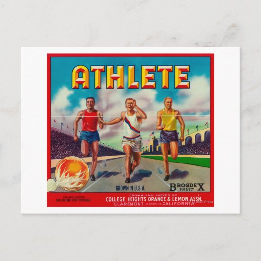 Marke Athlete Citrus Crate Label Postkarte (Vorderseite)