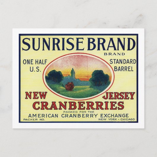 Marke Sunrise Cranberry Label Postkarte (Vorderseite)