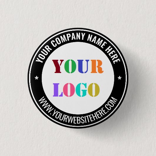Marken-Geschäftslogo Werbe-Button Beispiel Button (Vorderseite)