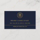 Markenberater Blau Gold Logo QR Code Visitenkarte (Vorderseite)