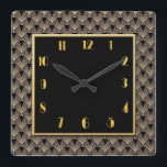 Markenbezeichnung New Art Deco Gemustert Quadratische Wanduhr<br><div class="desc">Ich habe eine neue Art Deco Wall Uhr mit einem kunstvollen Deko-Muster in Schwarz,  Grau und Gold kreiert. Ein sehr moderner Deko sucht nach Ihrem Zuhause. Diese Uhr würde besonders gut an einer schlichten Wand aussehen.</div>