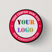 Markenlogo und Text Werbebutton Beispiel Button (Vorderseite)