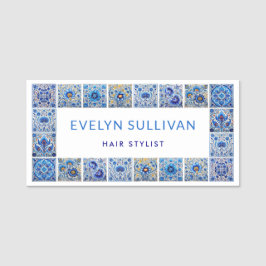 Markenname für blaue, mediterrane Fliesen Namensschild