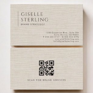 Markenstratege Luxus Neutral Leinen QR Code Visitenkarte