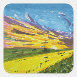 Marker-Landschaftsmalerei  Quadratischer Aufkleber