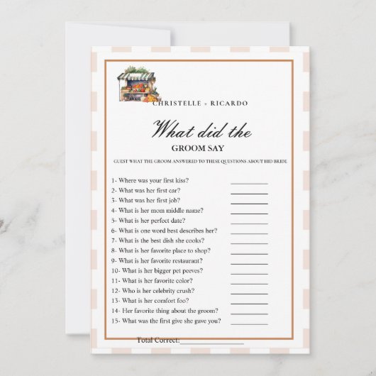 Market Bride & Groom Trivia Brautparty Card Ankündigung (Vorderseite)