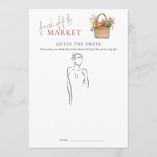 Market Guess the Dress Brautparty Game Card Einladung (Vorderseite)