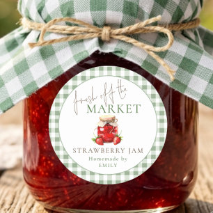 Market Sage Gingham Brautparty Erdbeerkonfitüre Runder Aufkleber