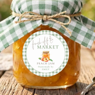Market Sage Gingham Brautparty Pfirsichmarmelade Runder Aufkleber