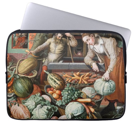 "Market Scene" Vintage Notebook-Ärmel Laptopschutzhülle (Vorderseite)
