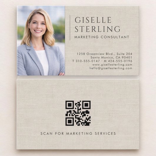Marketing Consultant Linen Photo QR Code Visitenkarte