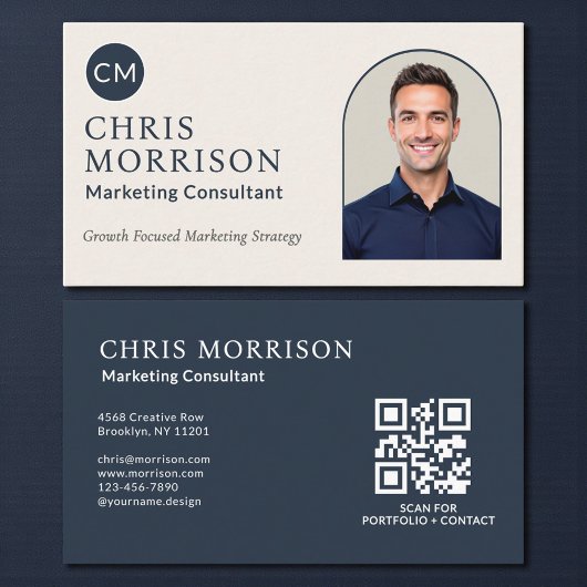 Marketing Consultant Photo QR Code Navy Blue Visitenkarte