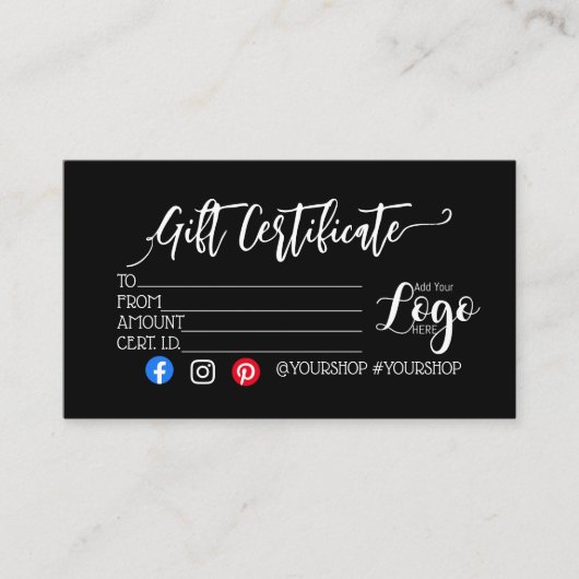 MARKETING IHRES LOGO-Geschenkgutscheins hinzufügen Visitenkarte (Vorderseite)