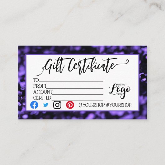 MARKETING IHRES LOGO-Geschenkgutscheins hinzufügen Visitenkarte (Vorderseite)