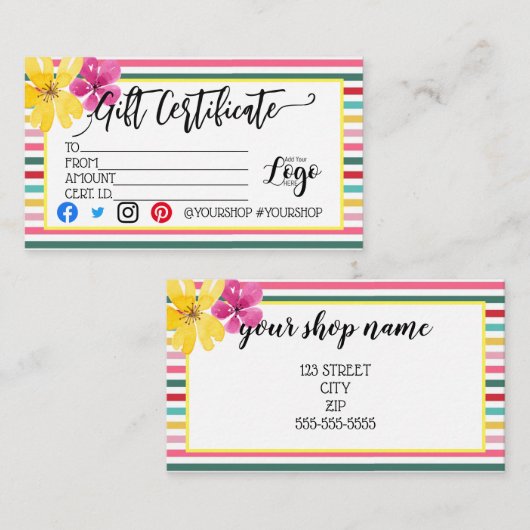 MARKETING IHRES LOGO-Geschenkgutscheins hinzufügen Visitenkarte (Vorne/Hinten)